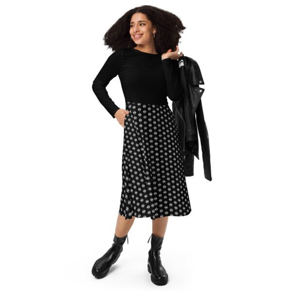 Langärmliges Midikleid mit Pfoten im Allover-Druck, schwarz “Jumping-Ella”